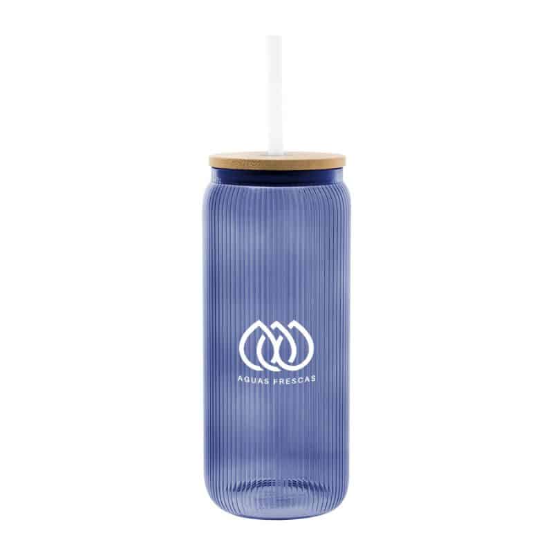 Custom 20 Oz. Ribbed Borosilicate Glass Can With Bamboo Lid - 4