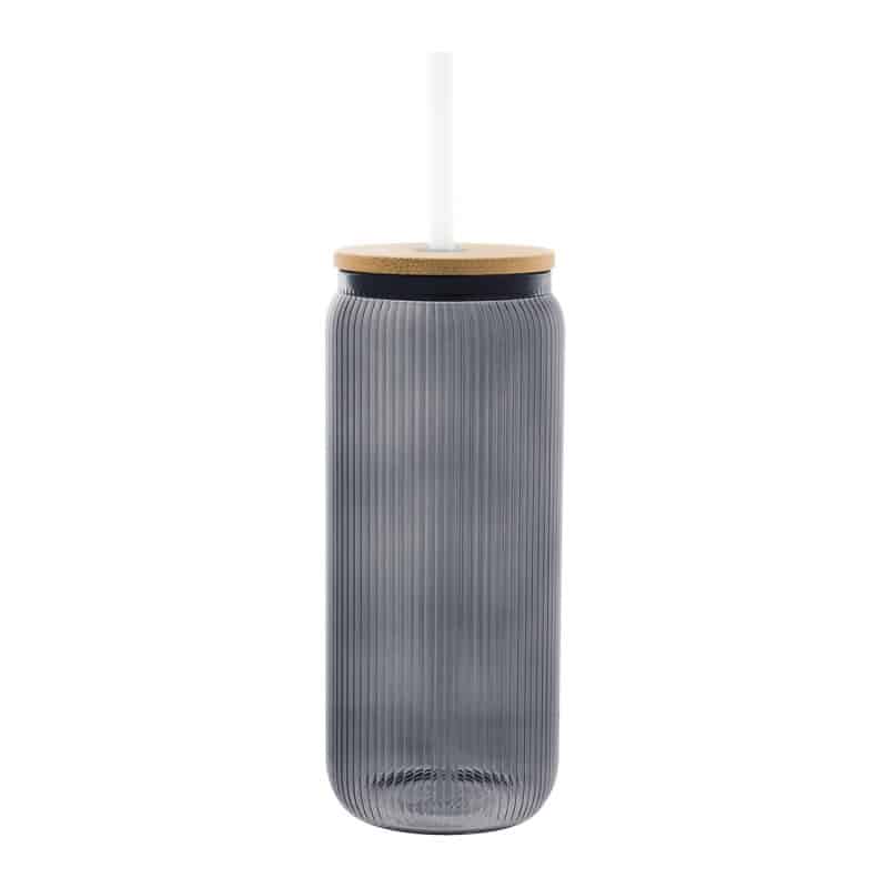 Custom 20 Oz. Ribbed Borosilicate Glass Can With Bamboo Lid - 5