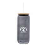 Custom 20 Oz. Ribbed Borosilicate Glass Can With Bamboo Lid - 6
