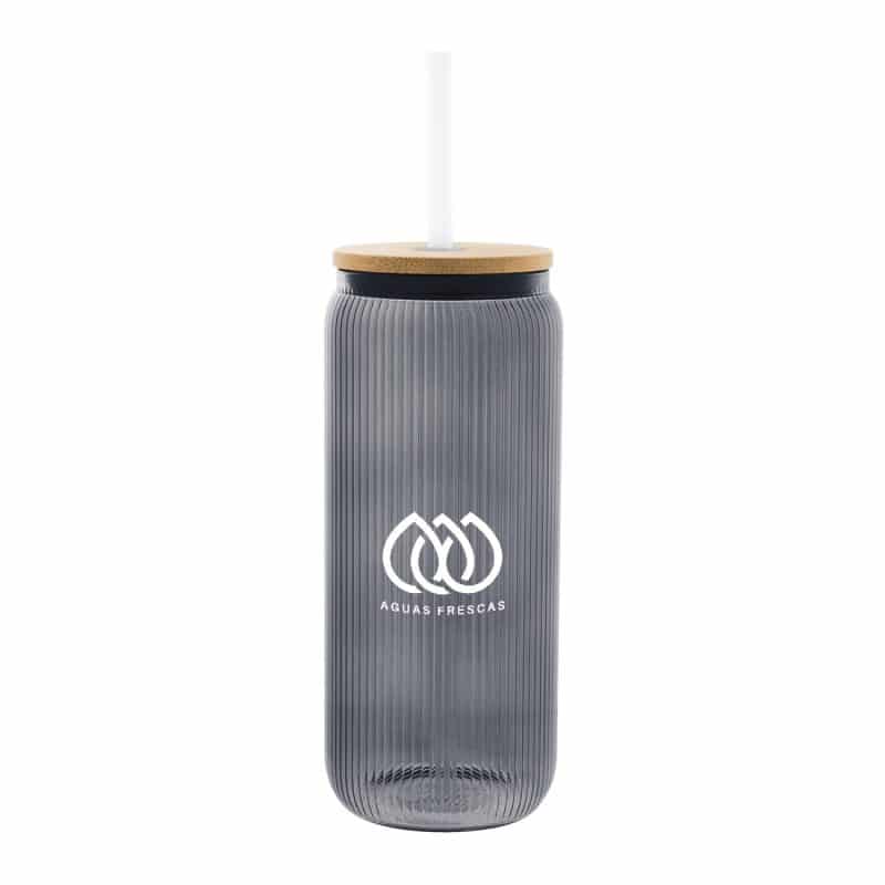 Custom 20 Oz. Ribbed Borosilicate Glass Can With Bamboo Lid - 6