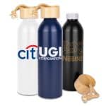 Custom 22 Oz. Meriden Aluminum Bottle w/Bamboo Lid & Cotton String Loop