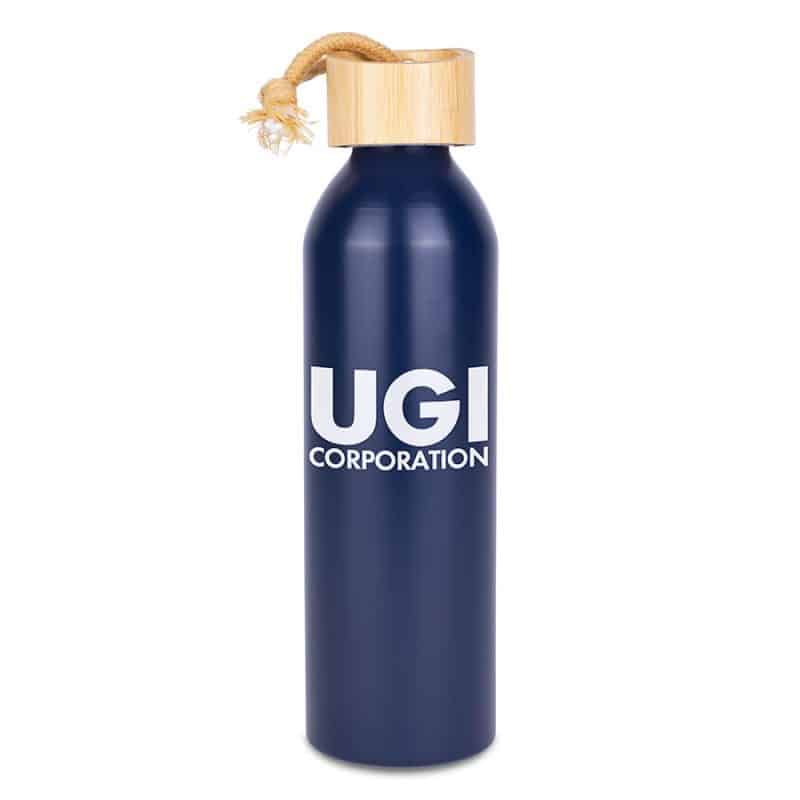 Custom 22 Oz. Meriden Aluminum Bottle w/Bamboo Lid & Cotton String Loop - 2