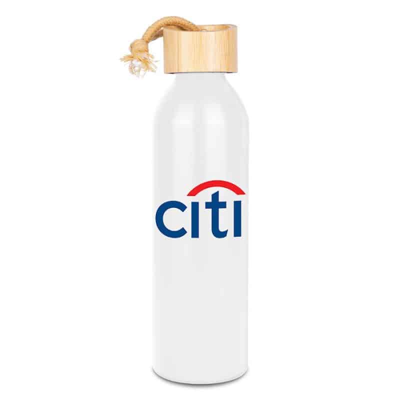 Custom 22 Oz. Meriden Aluminum Bottle w/Bamboo Lid & Cotton String Loop - 3
