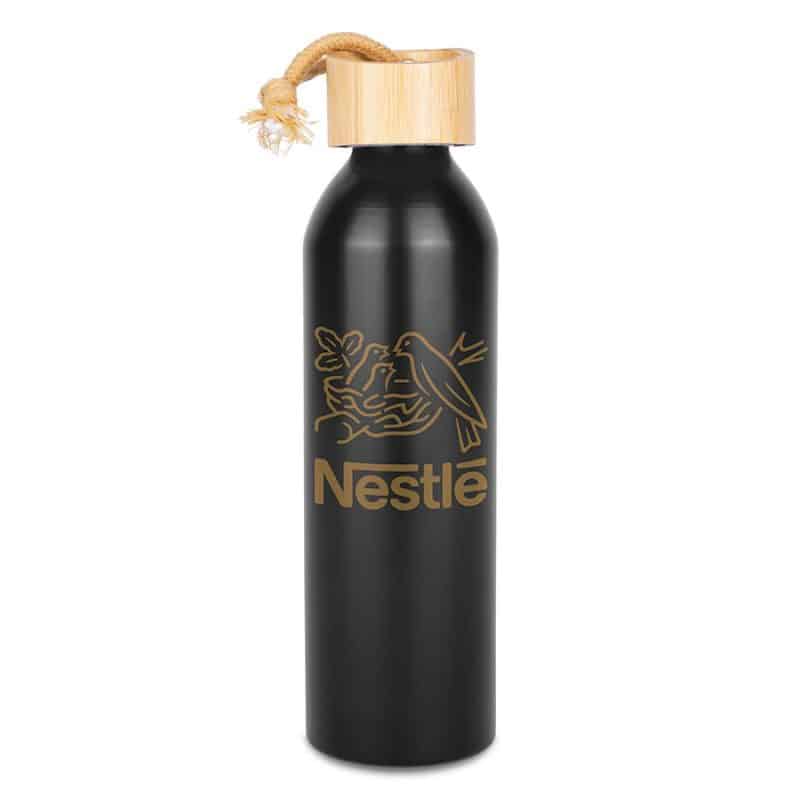 Custom 22 Oz. Meriden Aluminum Bottle w/Bamboo Lid & Cotton String Loop - 4