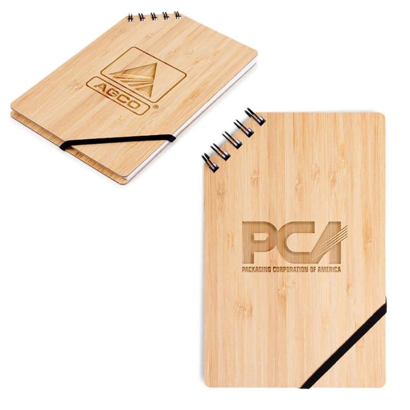 Custom A5 Corner Spiral Bound Journal Book w/Bamboo Cover