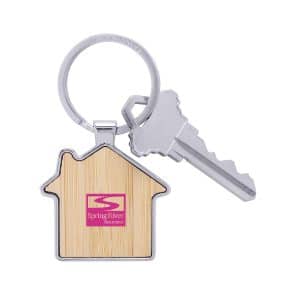 Custom Bamboo & Metal House Keychain