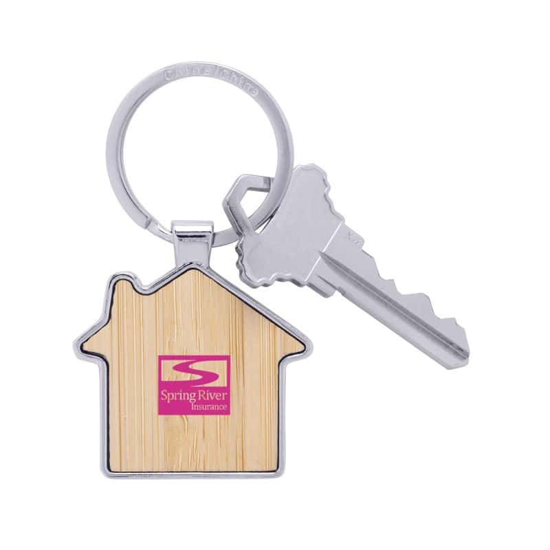 Custom Bamboo & Metal House Keychain