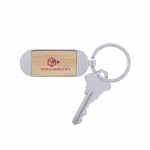 Custom Bamboo & Metal Oval Keychain