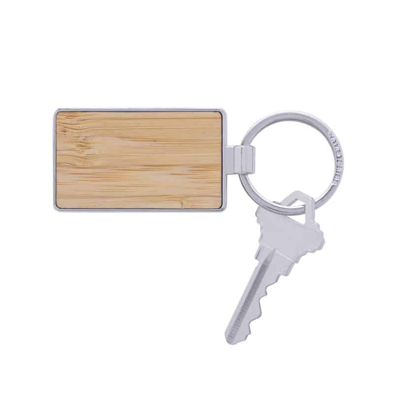 Custom Bamboo & Metal Rectangle Keychain - 2