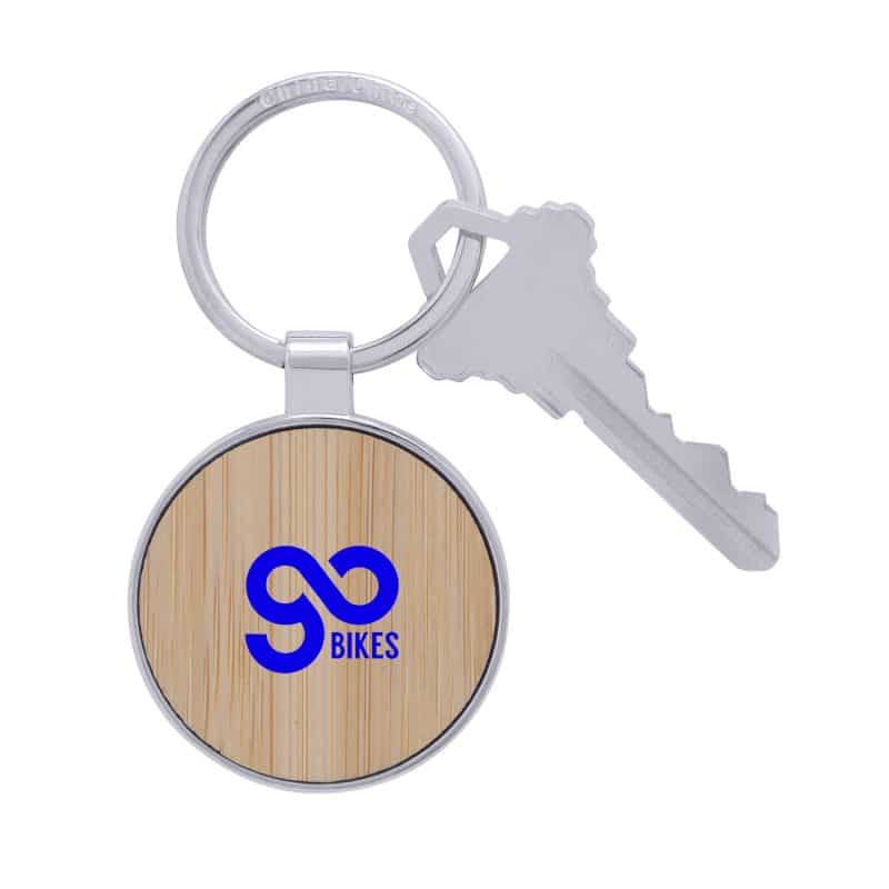 Custom Bamboo & Metal Round Keychain