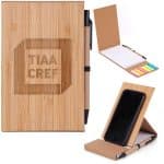 Custom Bamboo Phone Holder Notepad & Pen Set w/Sticky Notes