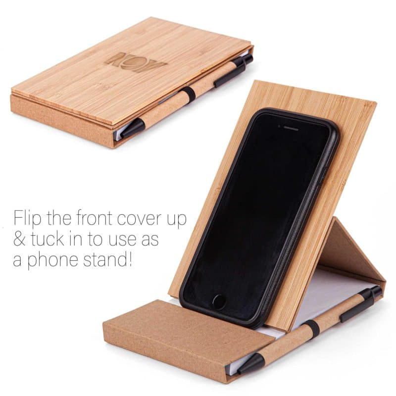 Custom Bamboo Phone Holder Notepad & Pen Set w/Sticky Notes - 5