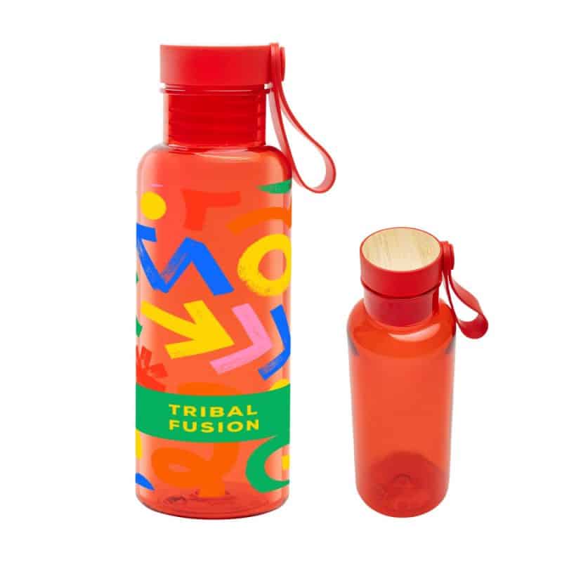 Custom 20 Oz. Full Color Cade Rpet Bottle With Bamboo Accent Lid And Silicone Easy Carry Handle - 7