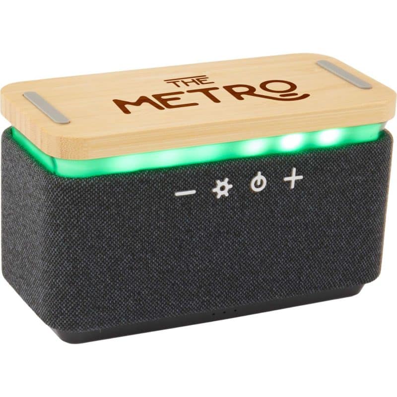 Custom Boost Fabric and Bamboo Wireless Charging Speaker