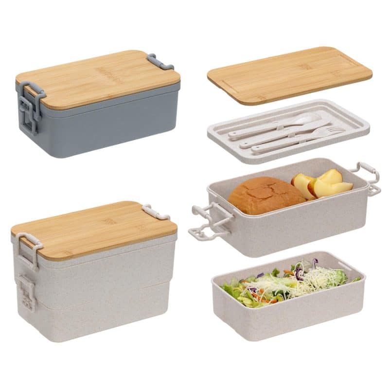 Custom Chuckwagon Stackable Lunch Box With Bamboo Lid & Utensils - 1
