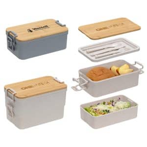 Custom Chuckwagon Stackable Lunch Box With Bamboo Lid & Utensils