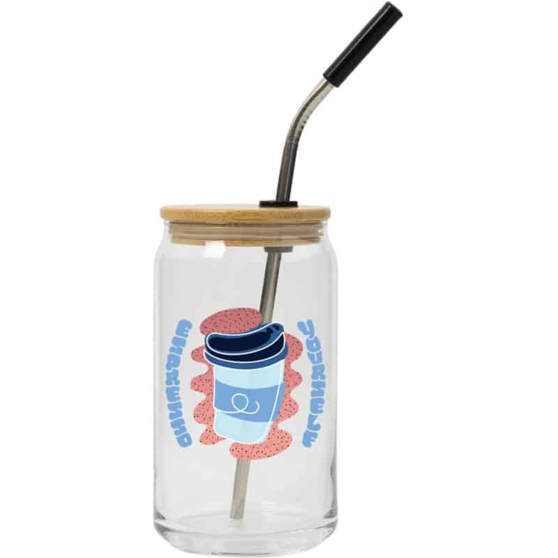 Custom Pod Full Color Can Glass W Bamboo Lid 16 Oz - 1