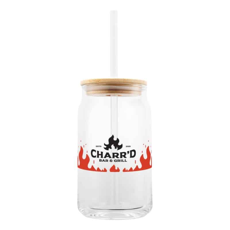 Custom 17 Oz. Soda Lime Glass Can With Bamboo Lid - 5
