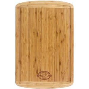 Custom 2-Tone Vertical Grain Grooved Bamboo Cutting Board - 18"