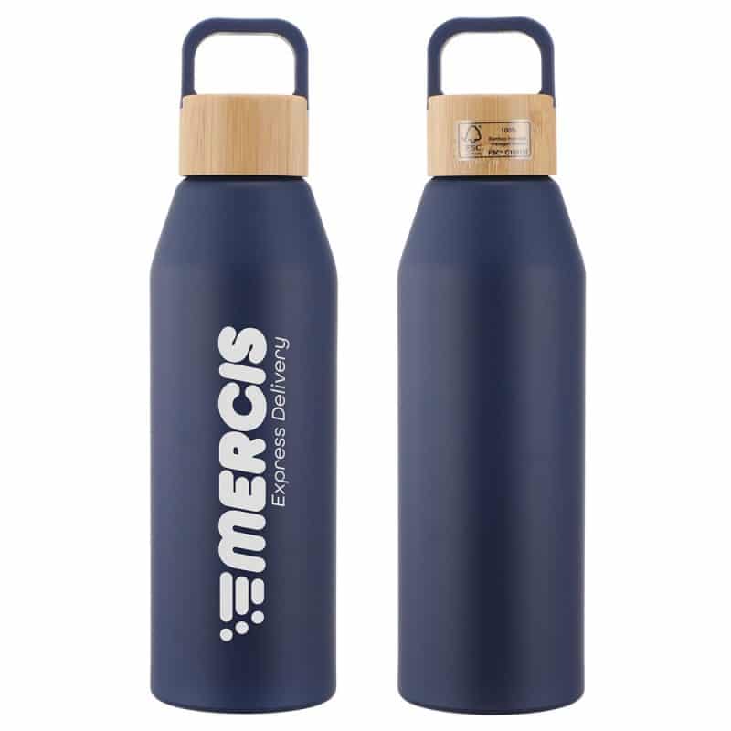 Custom Clive 24 oz Recycled Aluminum Bottle with Bamboo Lid - 4