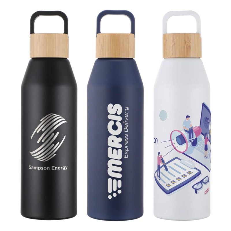 Custom Clive 24 oz Recycled Aluminum Bottle with Bamboo Lid