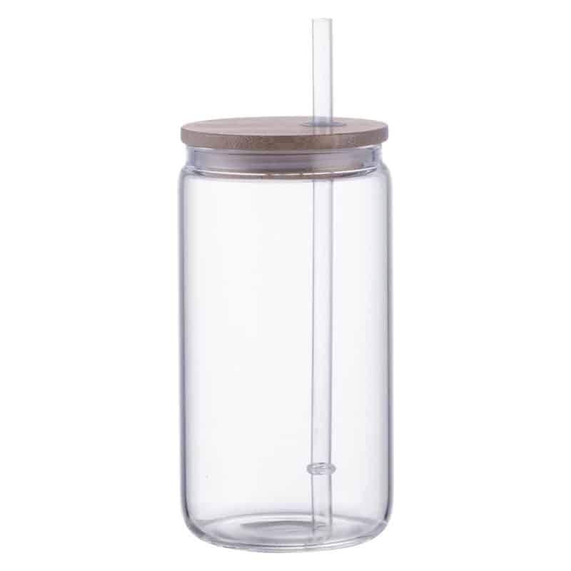 Custom Doto 18 oz Glass Jar w/ Straw & Bamboo Lid - 1