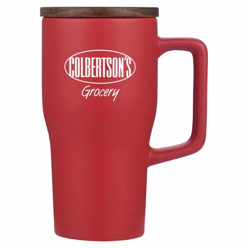 Custom Element 18 oz Ceramic Mug w/ Wood Lid - 8