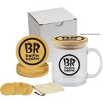 Custom Glass Mug & Bamboo Coaster Gift Set in White Box
