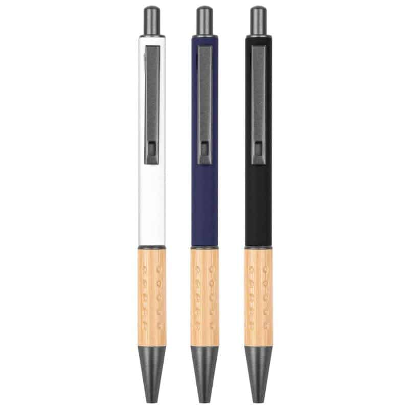 Custom The Gosford Gunmetal Click-Action Ballpoint Pen w/Bamboo Accent - 5