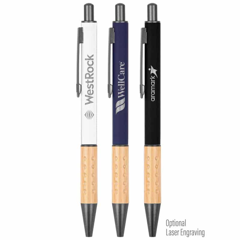 Custom The Gosford Gunmetal Click-Action Ballpoint Pen w/Bamboo Accent - 6