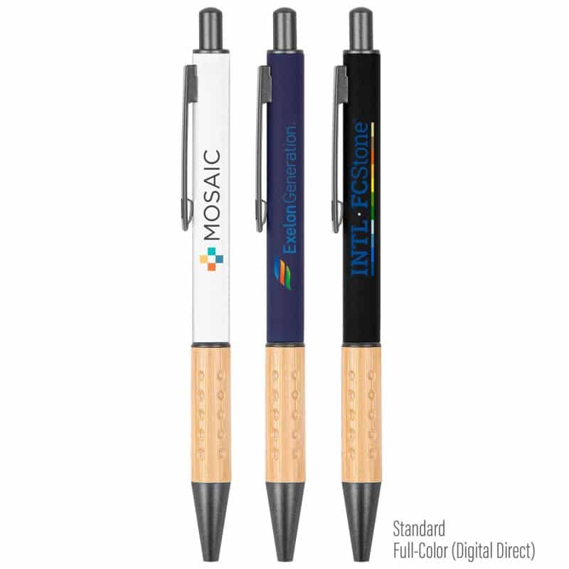 Custom The Gosford Gunmetal Click-Action Ballpoint Pen w/Bamboo Accent