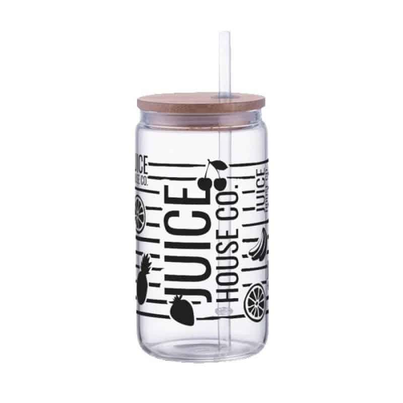 Custom Danville 18oz Can Glass w Bamboo Lid and Straw - 3