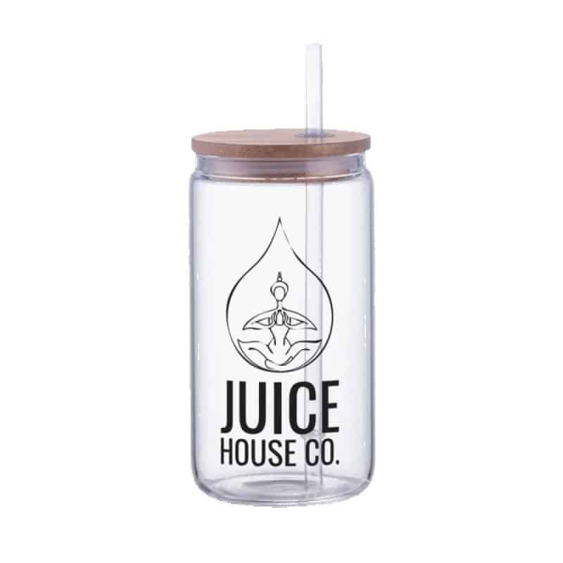 Custom Danville 18oz Can Glass w Bamboo Lid and Straw - 4