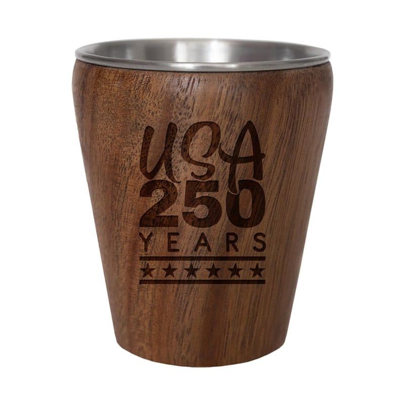 Custom Limited Edition USA 250 Years Bamboo Shot Glass w/Stainless Steel Interior