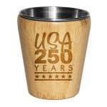 Custom Limited Edition USA 250 Years Bamboo Shot Glass w/Stainless Steel Interior