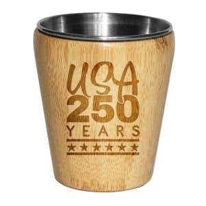 Custom Limited Edition USA 250 Years Bamboo Shot Glass w/Stainless Steel Interior