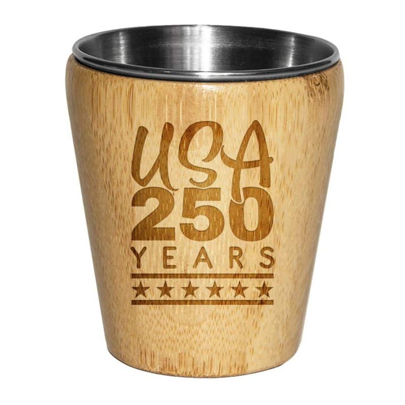 Custom Limited Edition USA 250 Years Bamboo Shot Glass w/Stainless Steel Interior