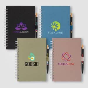 Custom Terra Recycled Milk Carton Hard Cover Spiral A5 Notebook & Reborn Pen Set - Full-Color Inkjet