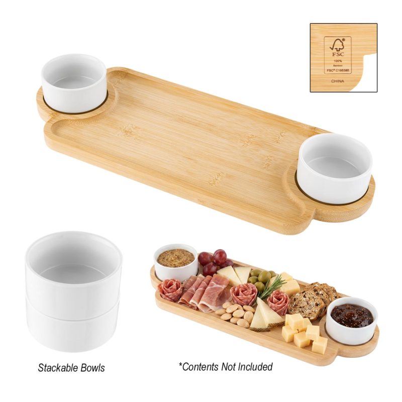 Custom Bamboo Serving Tray With Porcelain Bowls - 1