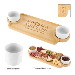 Custom Bamboo Serving Tray With Porcelain Bowls
