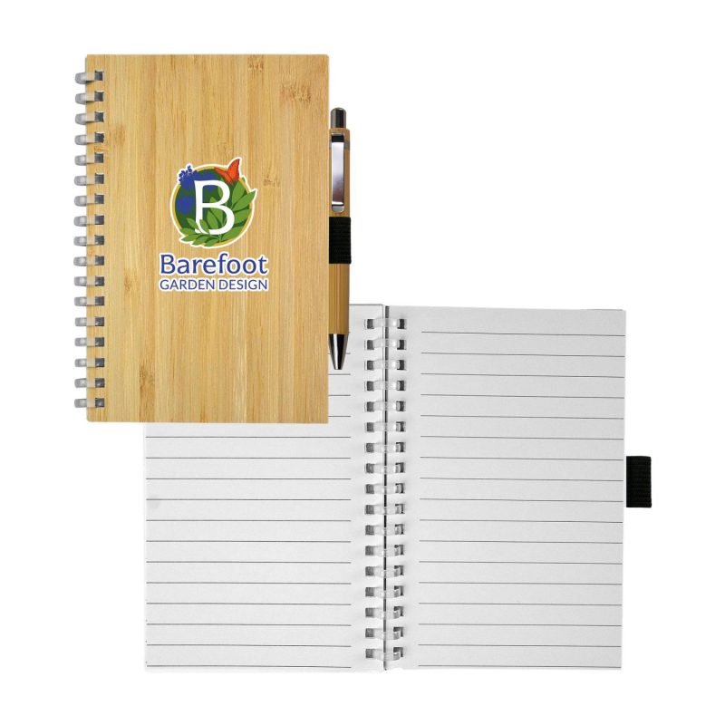 Bamboo-Spiral-Notebook-Pen-Set-H8945 Custom Bamboo Spiral Notebook Pen Set