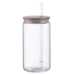 Custom 18 oz Can Glass with Bamboo Lid and Plastic Straw - 1