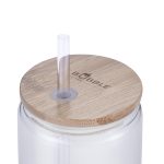Custom 18 oz Can Glass with Bamboo Lid and Plastic Straw - 2