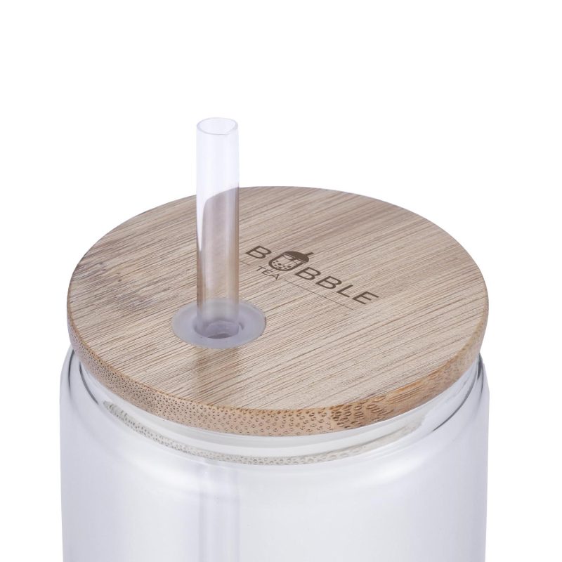 Custom 18 oz Can Glass with Bamboo Lid and Plastic Straw - 2