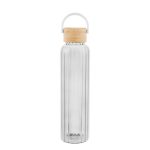 Custom 20 Oz. Ribbed Borosilicate Glass Bottle With Bamboo Lid - 1