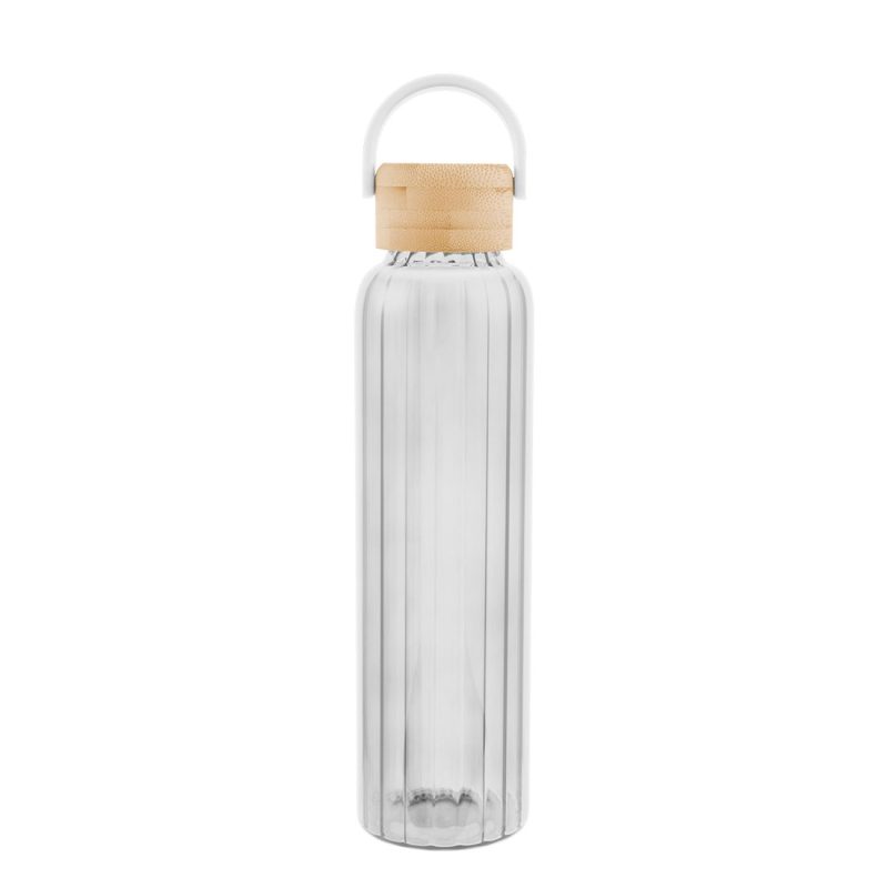 Custom 20 Oz. Ribbed Borosilicate Glass Bottle With Bamboo Lid - 1