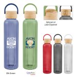 Custom 20 Oz. Ribbed Borosilicate Glass Bottle With Bamboo Lid