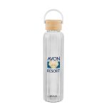 Custom 20 Oz. Ribbed Borosilicate Glass Bottle With Bamboo Lid - 2