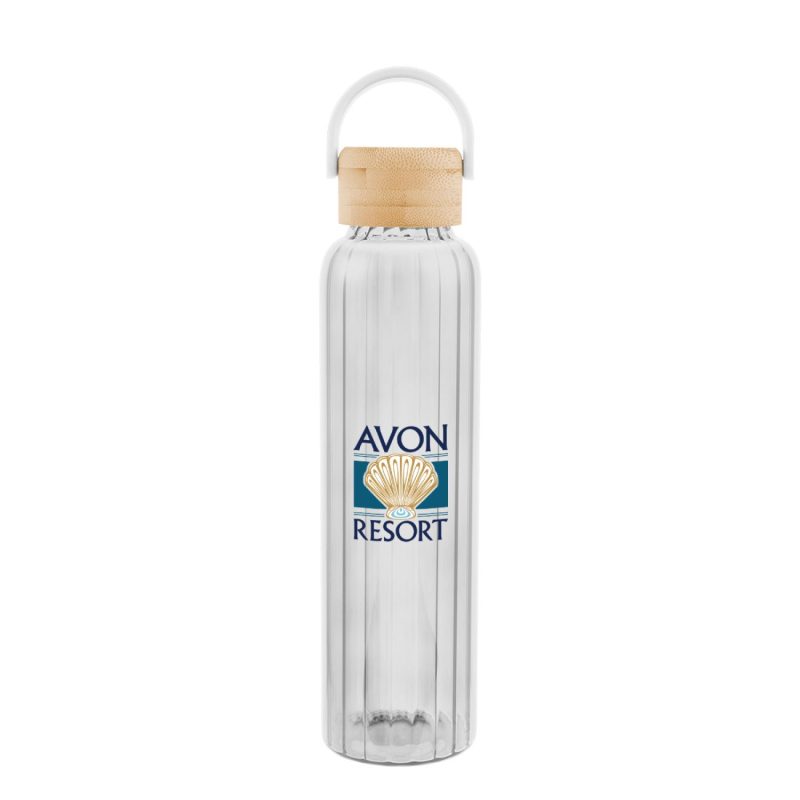 Custom 20 Oz. Ribbed Borosilicate Glass Bottle With Bamboo Lid - 2