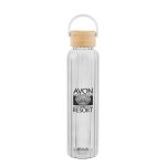 Custom 20 Oz. Ribbed Borosilicate Glass Bottle With Bamboo Lid - 3